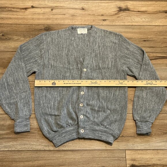 Men's VTG Jeff Links Knit Cardigan SZ LARGE Gray USA Made Button Front Grandpa - Picture 6 of 11
